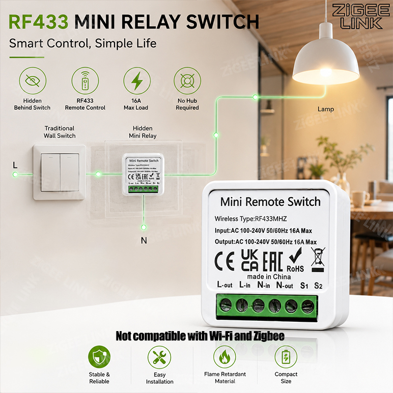 Home Automation Systems Diy - RF433MHz 16A ミニスマートリレーレシーバースイッチ AC100-240V 2 ウェイ制御